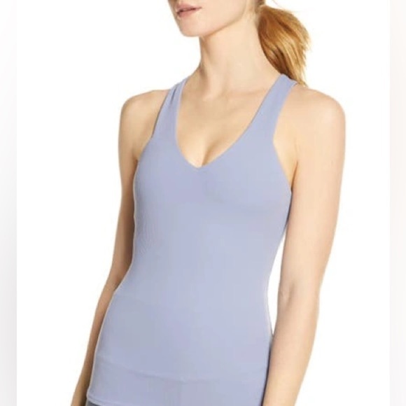 ALO Elevate ribbed tank top criss cross blue moon slate scoop v tight long line - Picture 10 of 10
